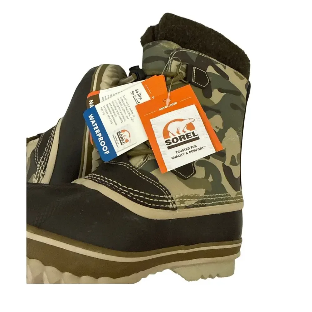 NWT Sorel Yoot Pac Nylon Brown Camo Waterproof Winter Snow Boot Youth 5